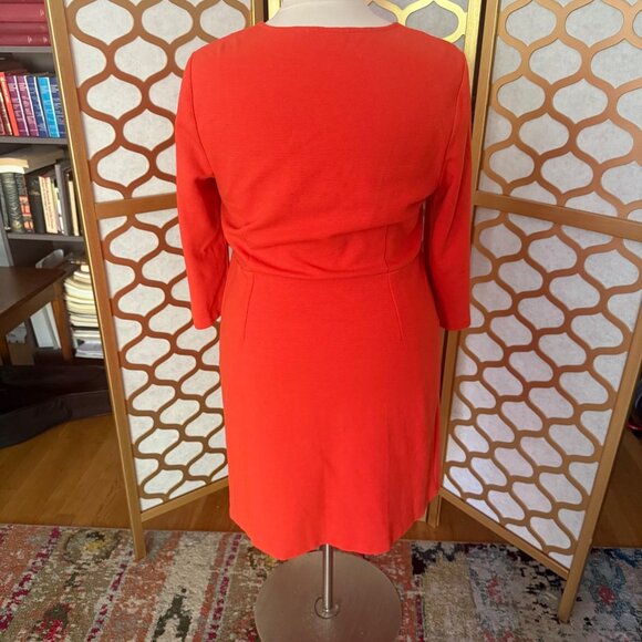 Boden Size 16 Orange Bronte Ottoman 3/4 Sleeve V-Neck Knee Length Shift Dress - Picture 7 of 16